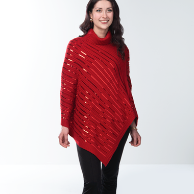 Simply Noelle Cowl Neck Sequin Poncho  RED  FPNCH201R