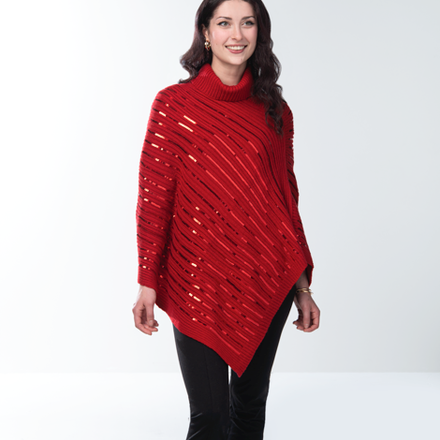 Simply Noelle Cowl Neck Sequin Poncho  RED  FPNCH201R