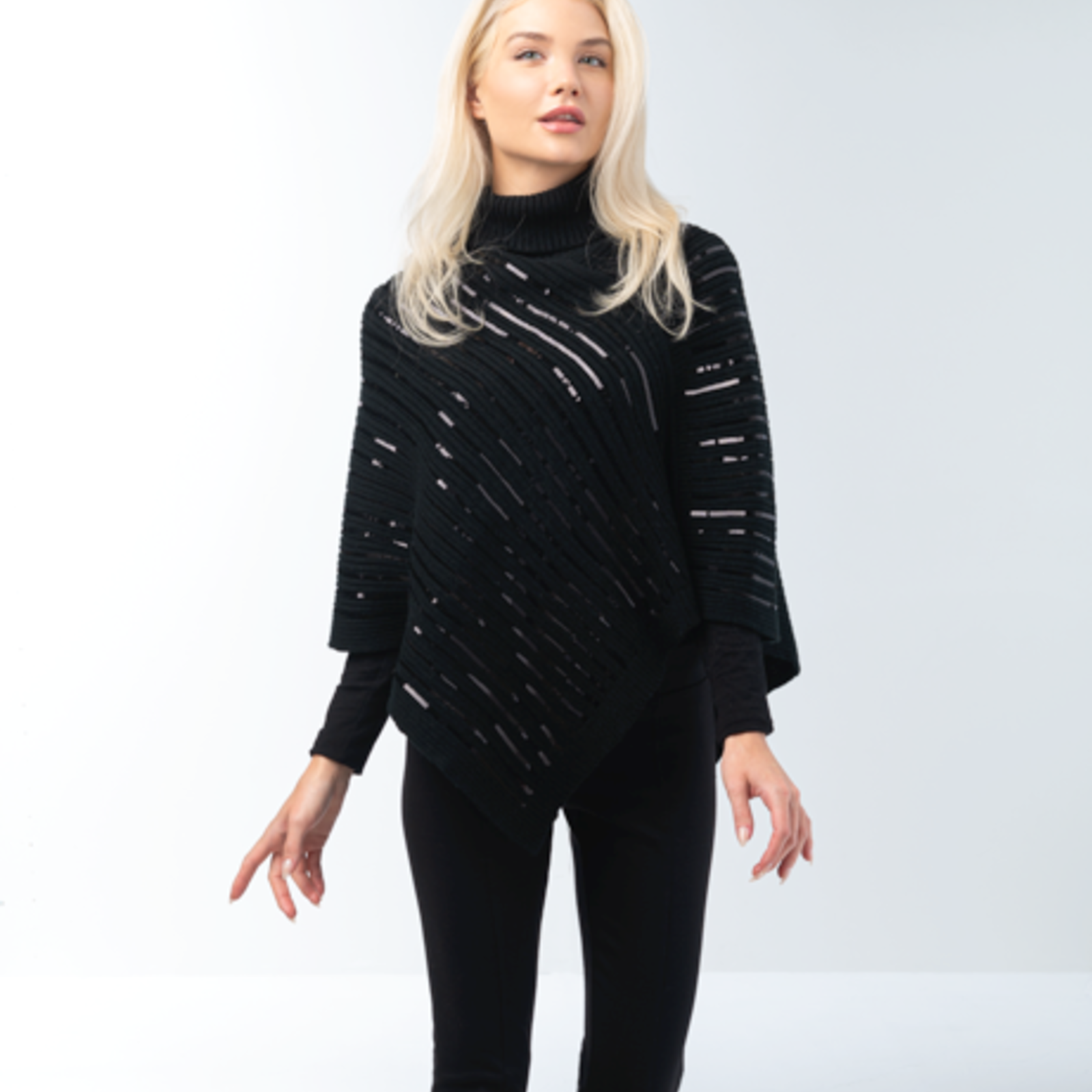 Simply Noelle Cowl Neck Sequin Poncho  BLACK   FPNCH201B loading=