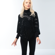 Simply Noelle Cowl Neck Sequin Poncho  BLACK   FPNCH201B