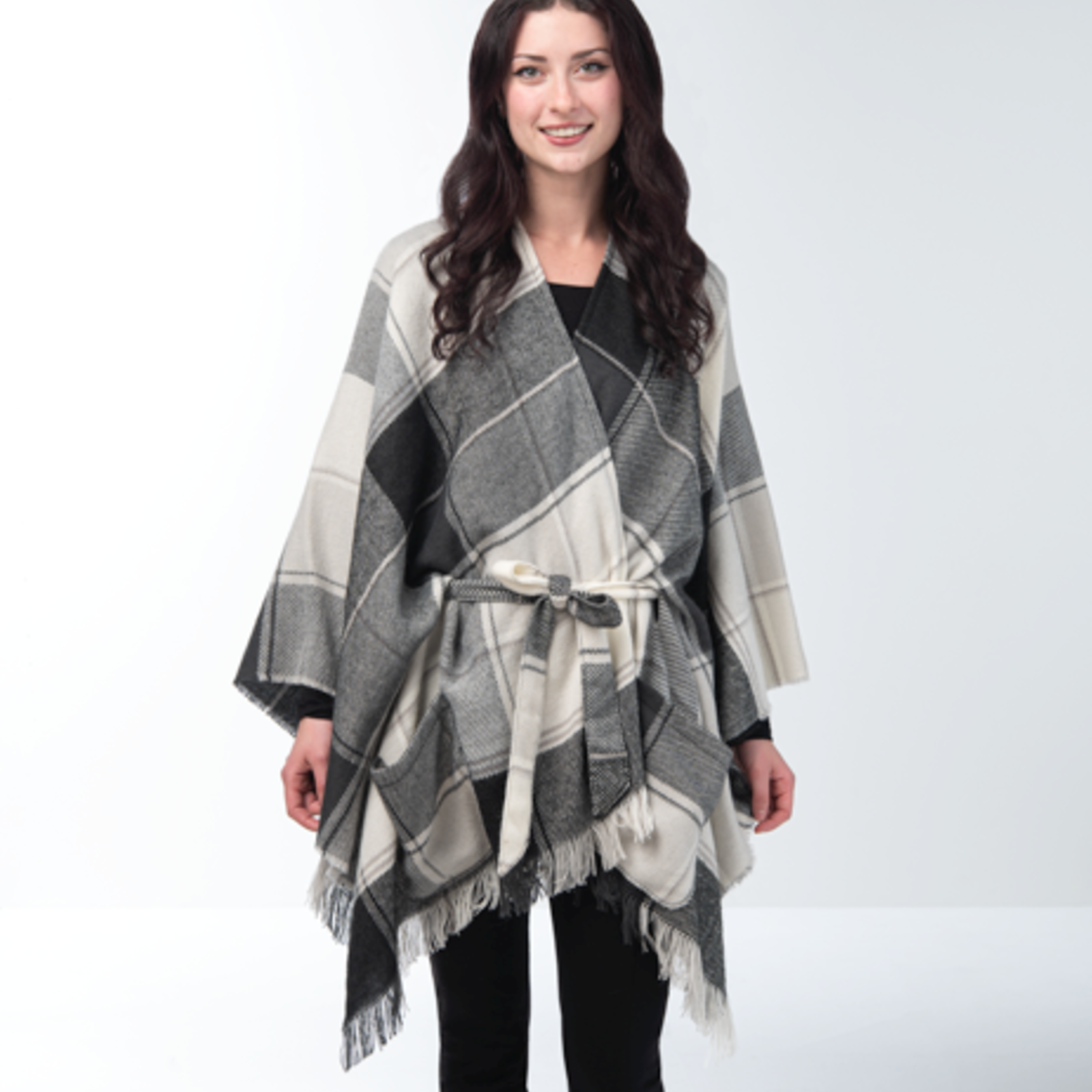 Simply Noelle Plaid Belted Wrap   FWRP213 loading=