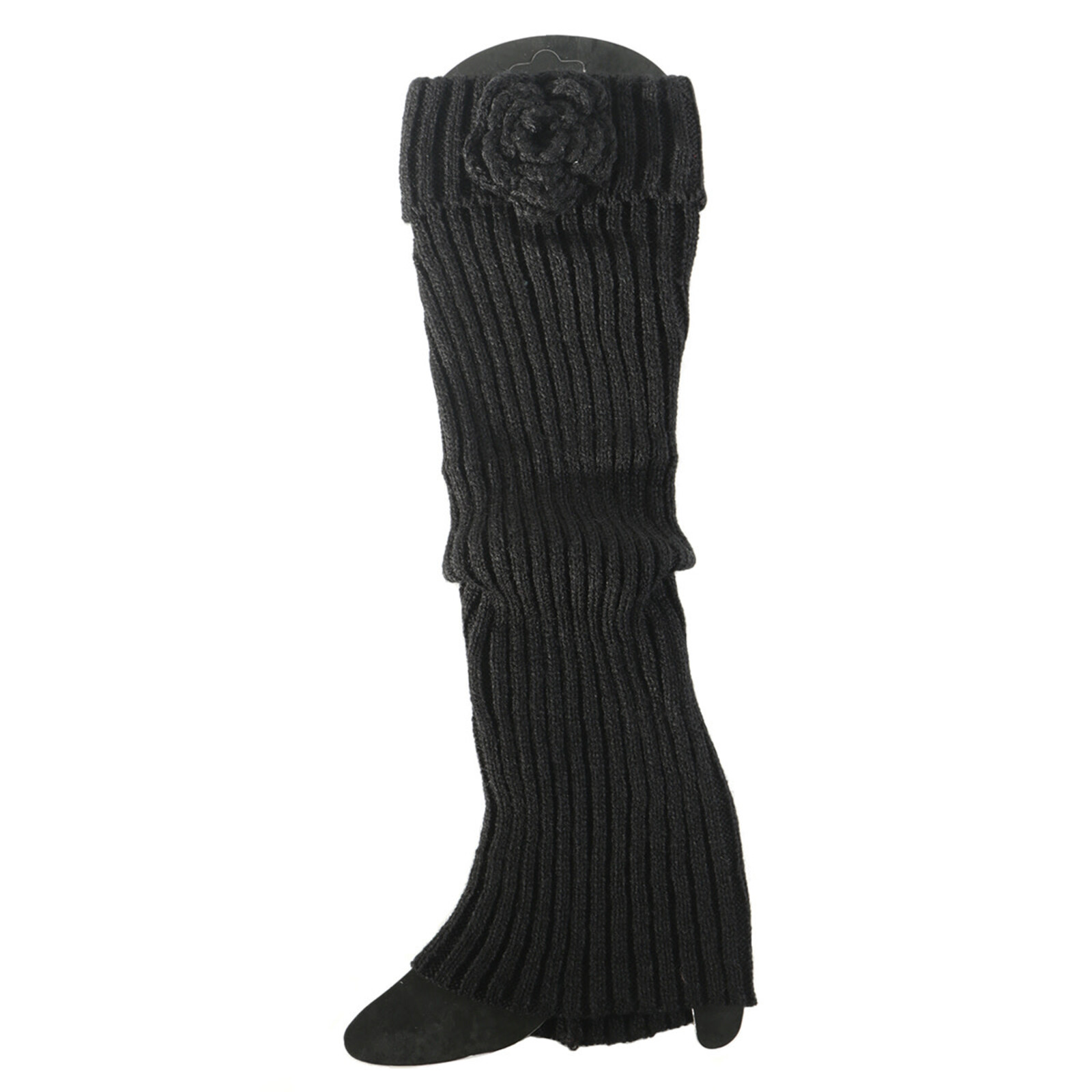 Meravic BOOT CUFF FLOWER BLACK TALL 3.5IN X 16IN KNIT   X7695 loading=