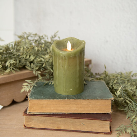 Ragon House 5"MOVING FLAME GREEN PILLARCANDLE   NY213034