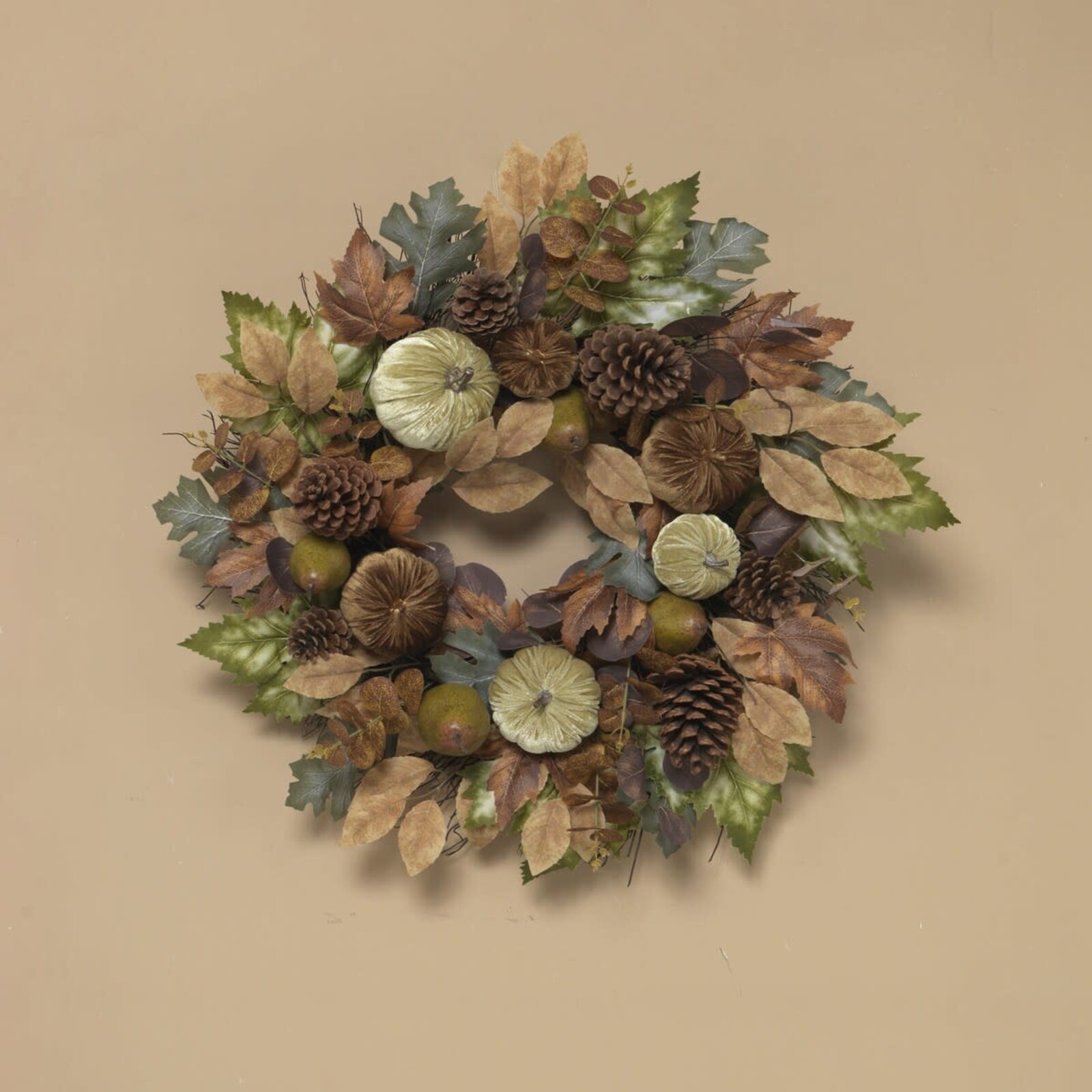 Gerson 26 Harvest Leaf & Pumpkin Wreath with Pinecone Accent    2742260 loading=