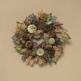 Gerson 26 Harvest Leaf & Pumpkin Wreath with Pinecone Accent    2742260