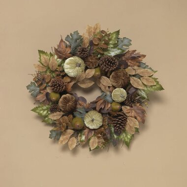 Gerson 26 Harvest Leaf & Pumpkin Wreath with Pinecone Accent    2742260