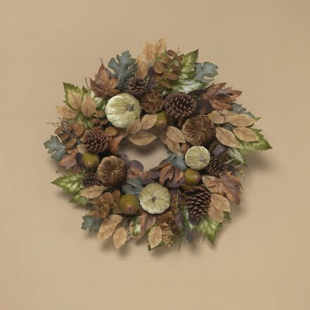 Gerson 26 Harvest Leaf & Pumpkin Wreath with Pinecone Accent    2742260