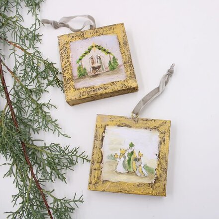 Trade Cie 4x4" Handpainted Nativity Canvas Ornament  HBX1031A