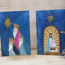 Tawnya Norton 4x6"Handpainted Table Sign, Holy Family/3 Wisemen,   TNX3022A