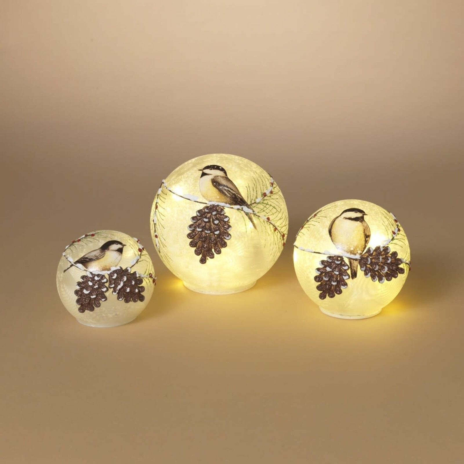 Gerson Lighted Holiday Glass Winter Bird & Pinecone Sphere  (1) LARGE  2735580L loading=