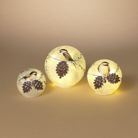 Gerson Lighted Holiday Glass Winter Bird & Pinecone Sphere  (1) LARGE  2735580L