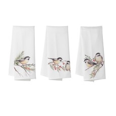 Gerson Fabric Holiday Chickadee Design Tea Towel  2696080