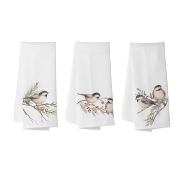 Gerson Fabric Holiday Chickadee Design Tea Towel  2696080