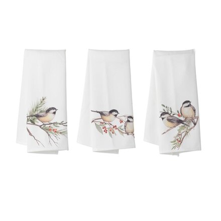 Gerson Fabric Holiday Chickadee Design Tea Towel  2696080