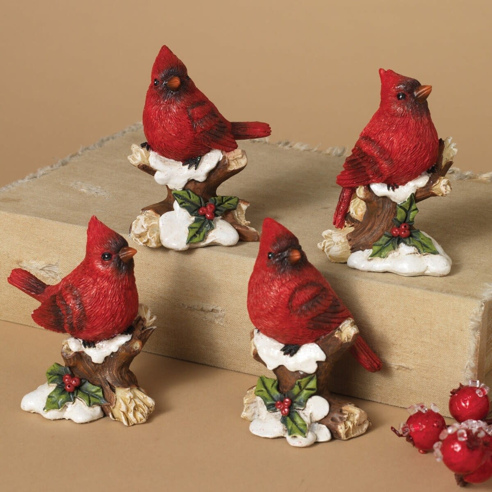 Gerson 3"H Resin Cardinal Figurine on Snowy Branch    2007560 loading=