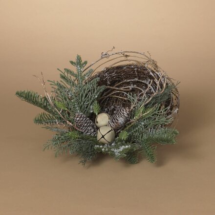 Gerson 8"L Vine Bird Nest with Jingle Bells & Pinecone Accent 2744400