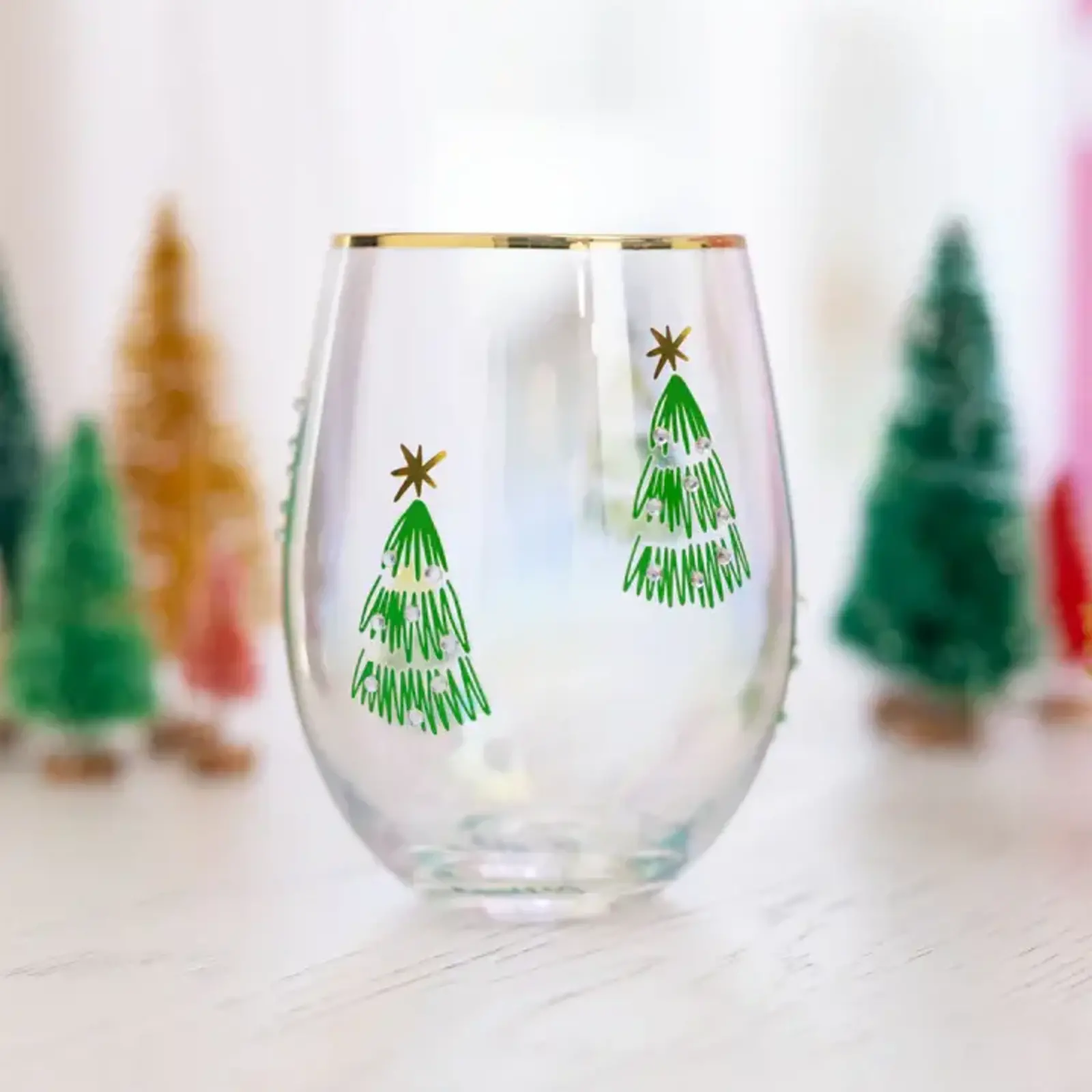 Mary Square Stemless Wine Glass | Green Trees   56503 loading=