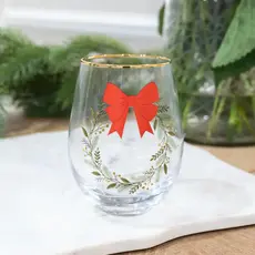 Mary Square Stemless Wine Glass | Red Bow Wreath    56629