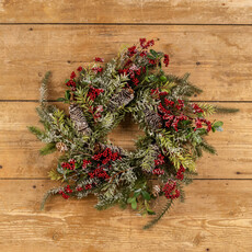 Ragon House 20" FROSTED MIXED FOLIAGE WREATH W/ RED BERRIES  G228652