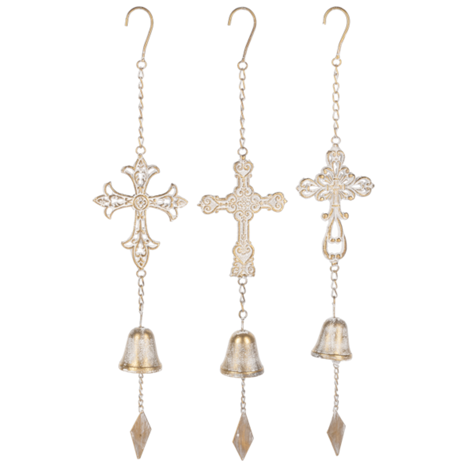 Ganz Gold with Whitewash Cross Windchime  (1)   CG187228 loading=