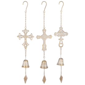 Ganz Gold with Whitewash Cross Windchime  (1)   CG187228