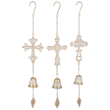 Ganz Gold with Whitewash Cross Windchime  (1)   CG187228