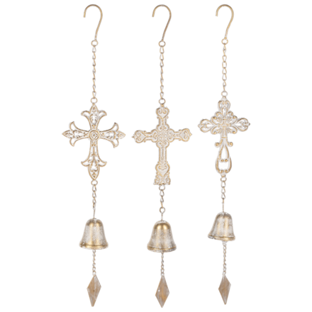 Ganz Gold with Whitewash Cross Windchime  (1)   CG187228