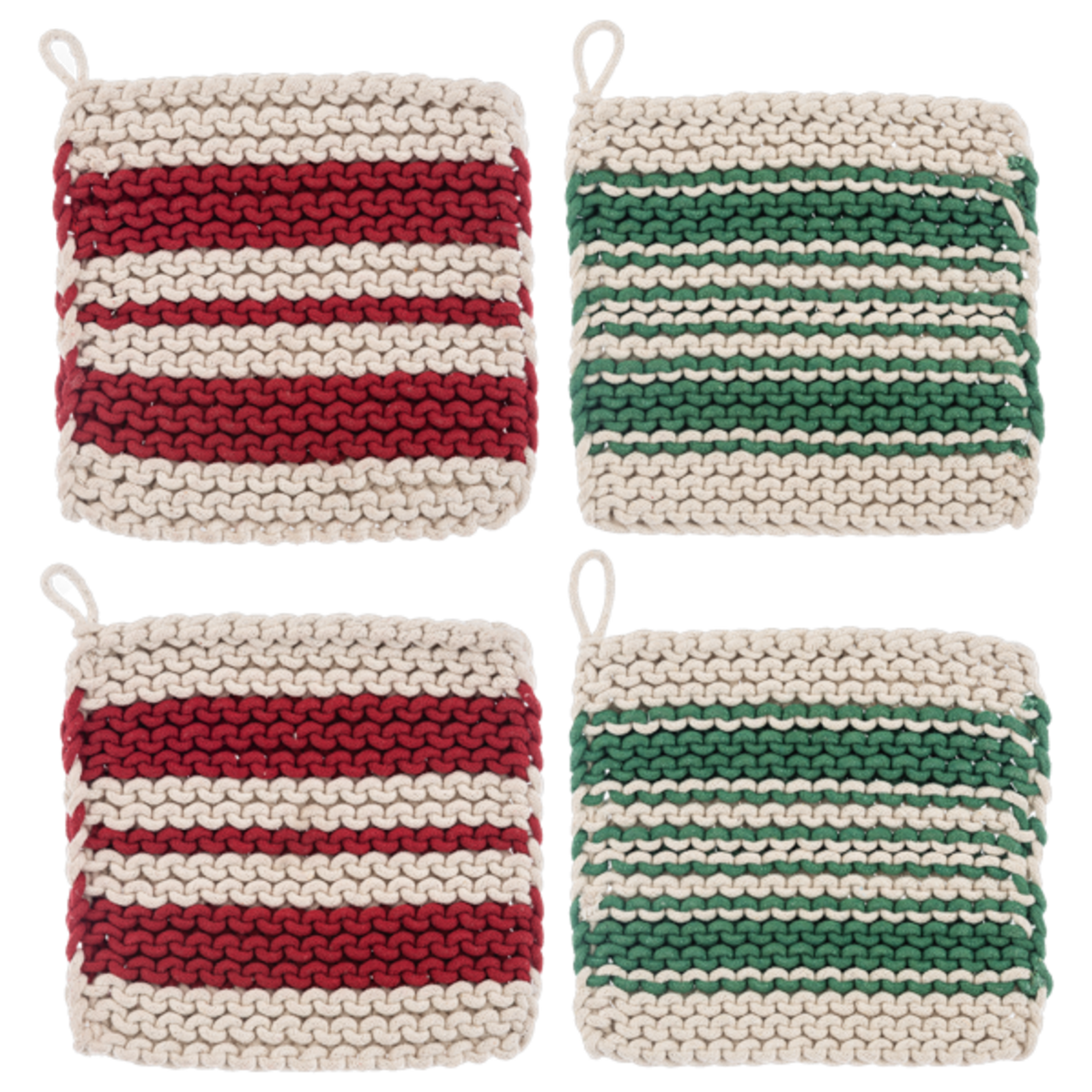 Ganz Cotton Crochet Red & Green Stripe Pot Holder (1)   CX196973 loading=