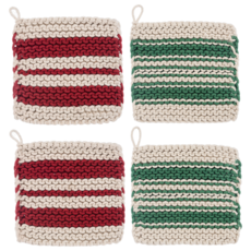 Ganz Cotton Crochet Red & Green Stripe Pot Holder (1)   CX196973