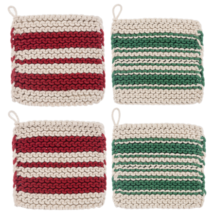 Ganz Cotton Crochet Red & Green Stripe Pot Holder (1)   CX196973