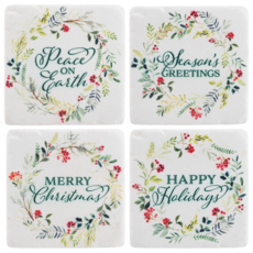 Ganz Wreath with Holiday Text Coaster (4 pc. set)  CX197012
