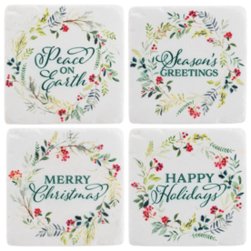 Ganz Wreath with Holiday Text Coaster (4 pc. set)  CX197012