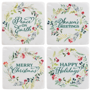 Ganz Wreath with Holiday Text Coaster (4 pc. set)  CX197012