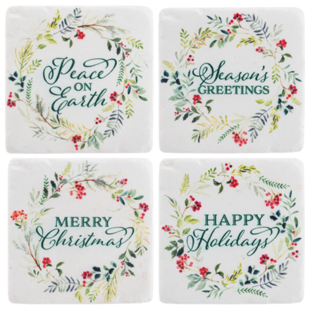 Ganz Wreath with Holiday Text Coaster (4 pc. set)  CX197012