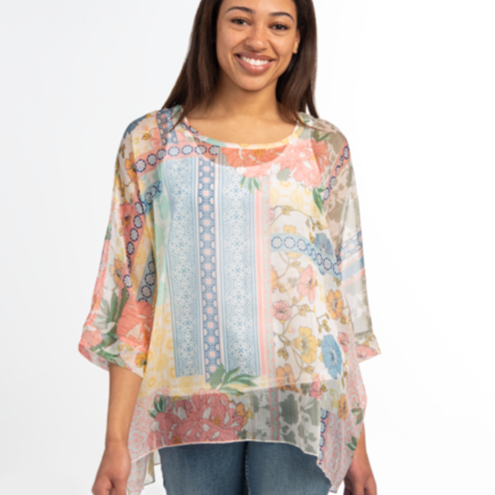 Simply Noelle Floral Patchwork Top Peach  STOP315 loading=