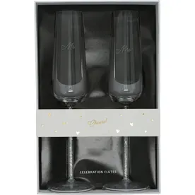 Pavilion Gift Mr. & Mrs. Gift Boxed 7 oz Glass Toasting Flute Set   12315
