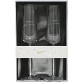 Pavilion Gift Happy Anniversary Gift Boxed 7 oz Glass Toasting Flute Set  12316