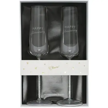 Pavilion Gift Happy Anniversary Gift Boxed 7 oz Glass Toasting Flute Set  12316