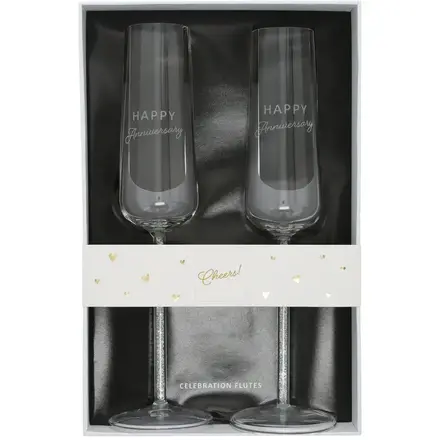 Pavilion Gift Happy Anniversary Gift Boxed 7 oz Glass Toasting Flute Set  12316