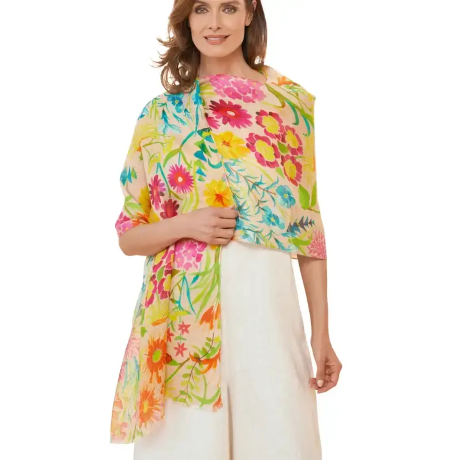 Powder 100% Linen Watercolour Wildflowers Scarf   LIN22 loading=