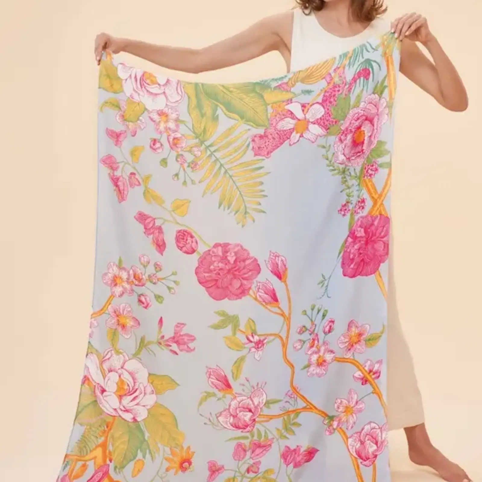 Powder Printed Floral Jungle Scarf ( Polyester)  - Lavender   PRI180 loading=