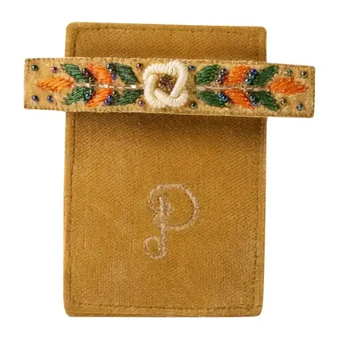 Powder Embroidered Barette-Mustard Floral Vine   BRT1