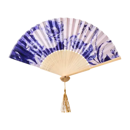 Powder Satin Fan-China Blue Blooms   FAN25