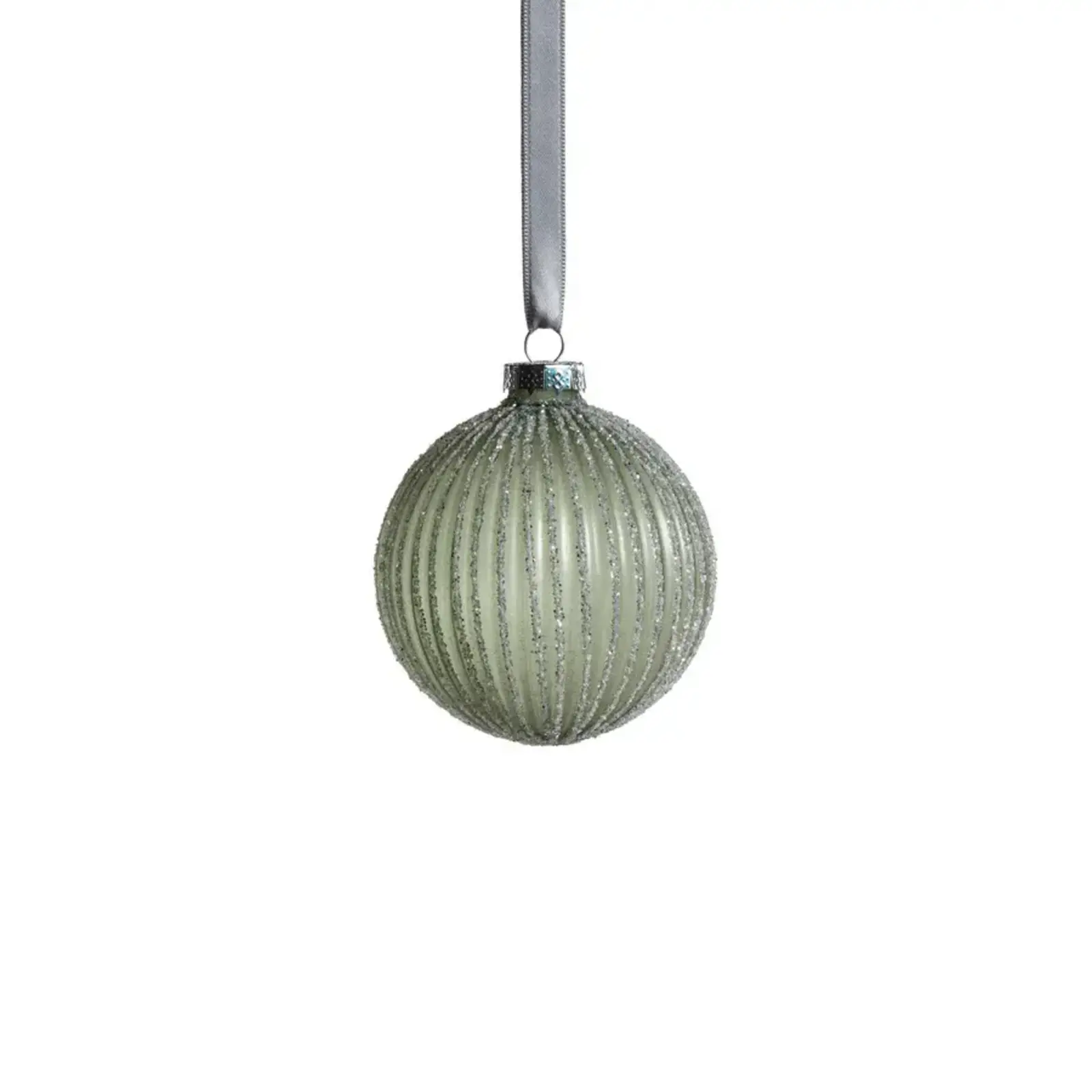 Zodax Grooved Green Glitter Glass Ball Ornament - Small  CH-6418 loading=