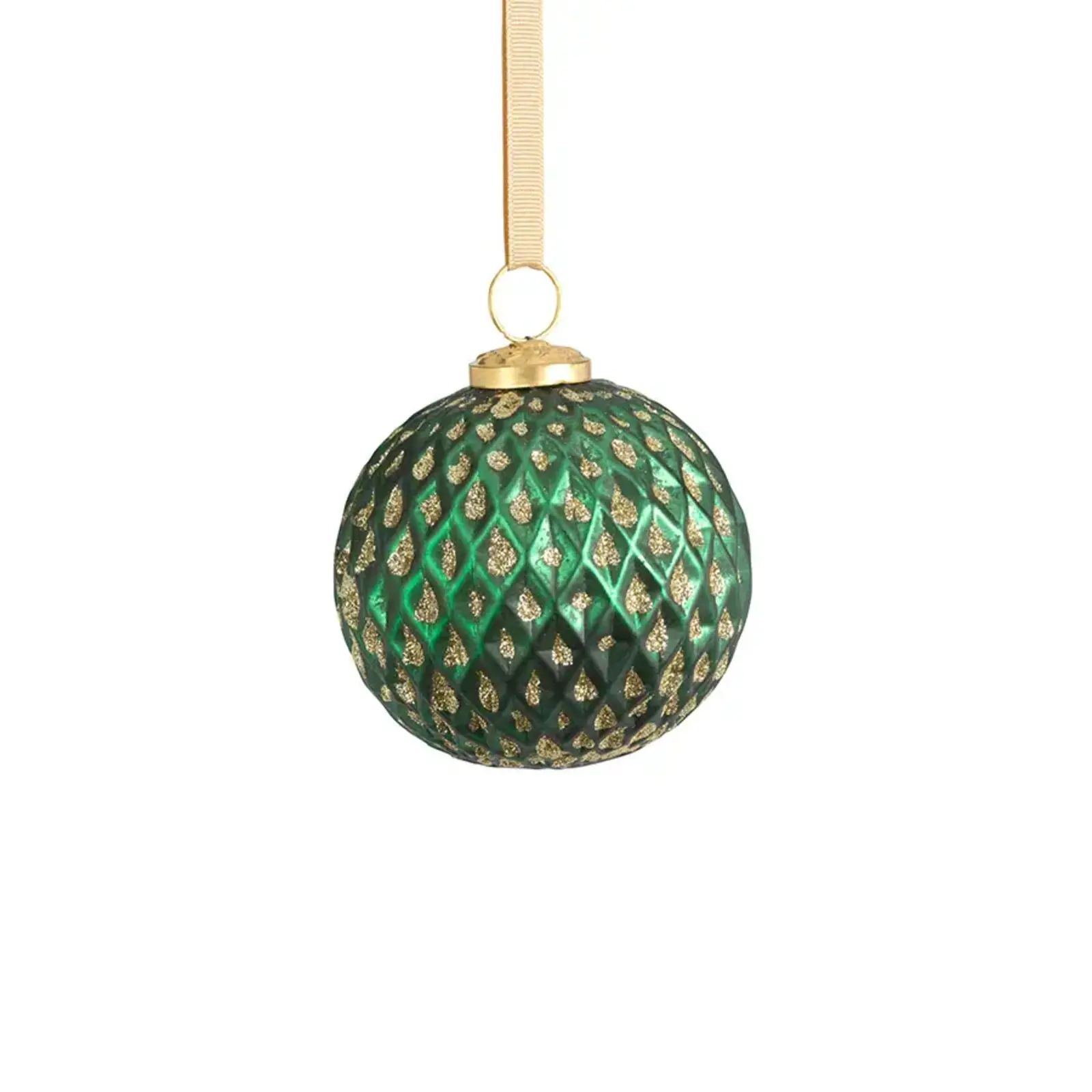 Zodax 4" Beehive Glass Ornament - Green with Gold Glitter - Medium  IN-6992 loading=