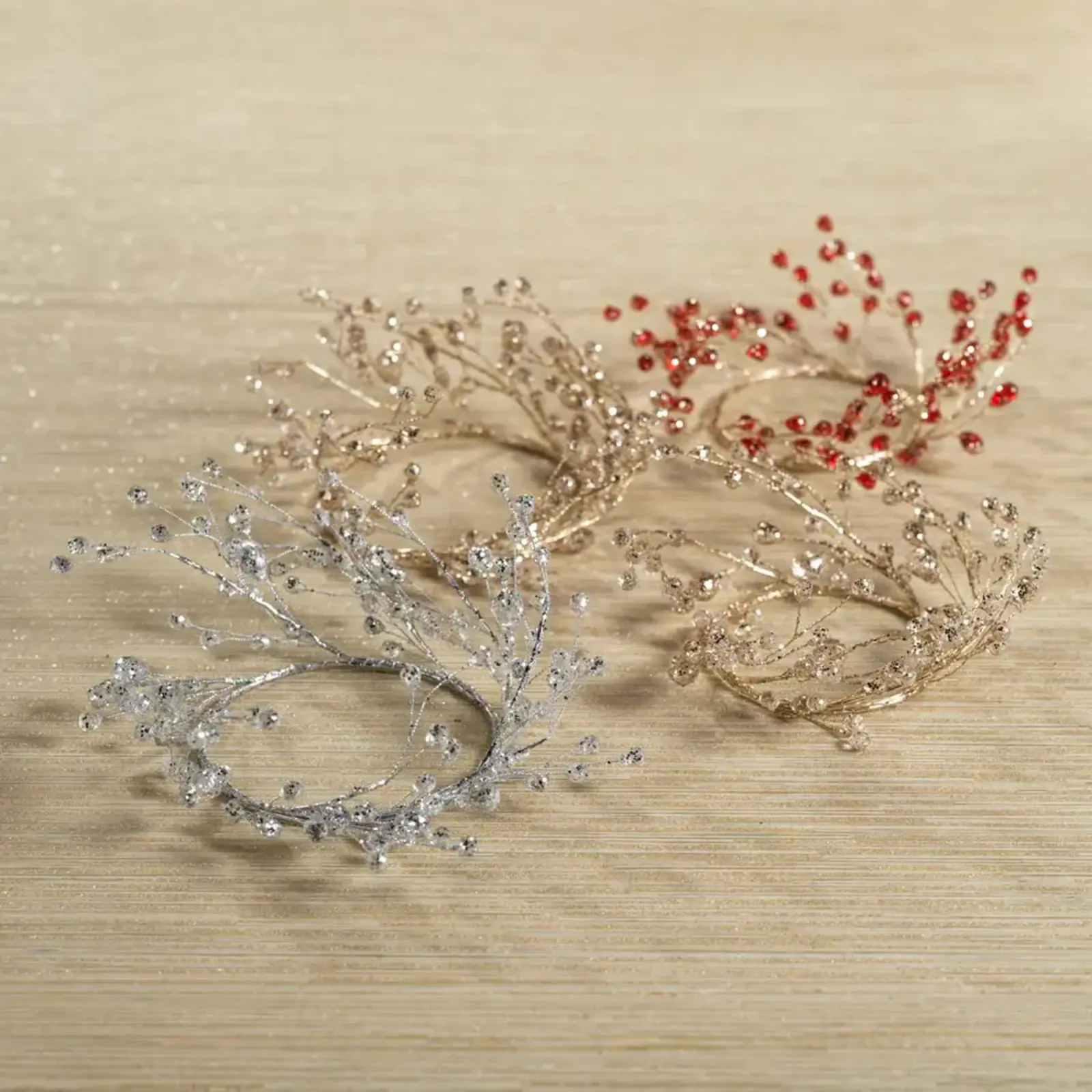 Zodax 9" Beaded Glass Berry Wreath - Clear and Gold  CH-7600 loading=