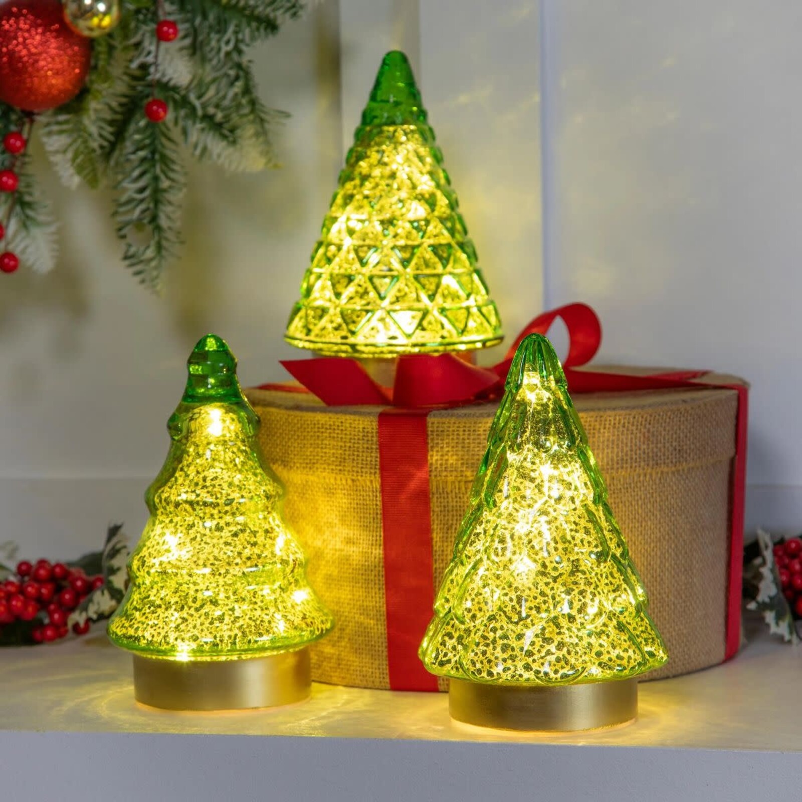 Evergreen Enterprises Shades of Green LED  Glass Tree, 6.5" (1)  8TAL190 loading=