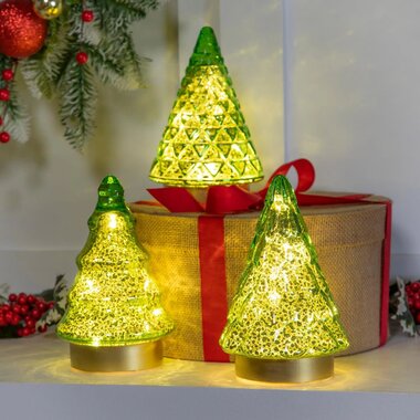 Evergreen Enterprises Shades of Green LED  Glass Tree, 6.5" (1)  8TAL190