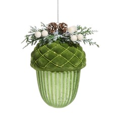 RAZ Imports Inc. 4.75" Green Flocked Cap Acorn Ornament  4523022