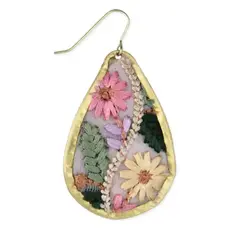 ZAD Floral Vines Embroidered Gold Teardrop Earrings  E3928